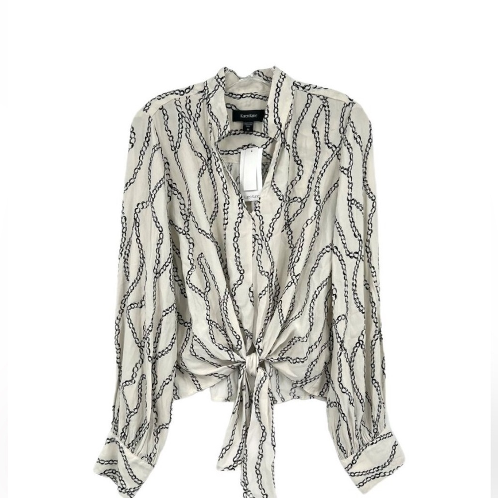 Karen Kane Chain Print Blouse in Cream and Black